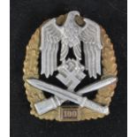 German General Assault badge for 100 Engagements maker stamped "JFS" in fitted case