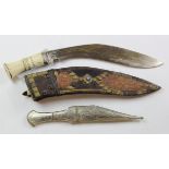 Knives - Kukri - bone handle with Charmak Knife, better than average in a decorated sheath. Silver