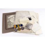 BWM & Victory medals with Naval Long Service Medal and a good selection of original documents,
