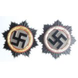 German WW2 Cross in gold and Cross in silver both 4 rivet example and No.1 on pin. (Both possibly