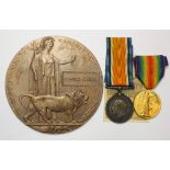 BWM & Victory medals with memorial plaque to 37740 Pte C Ambler, Norfolk Regiment Died, 26.11.1918