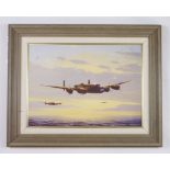 Lancaster in flight stunning Giclee print on canvas by artist Keith Aspinall framed and mounted size