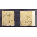GB - QV 1867 9d straw, SG110 x2 shades, both with cds pmks, cat £600. (2)