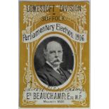Lowestoft Division of Suffolk Parliamentary Election 1906 postcard of Ed Beauchamp Esq MP,