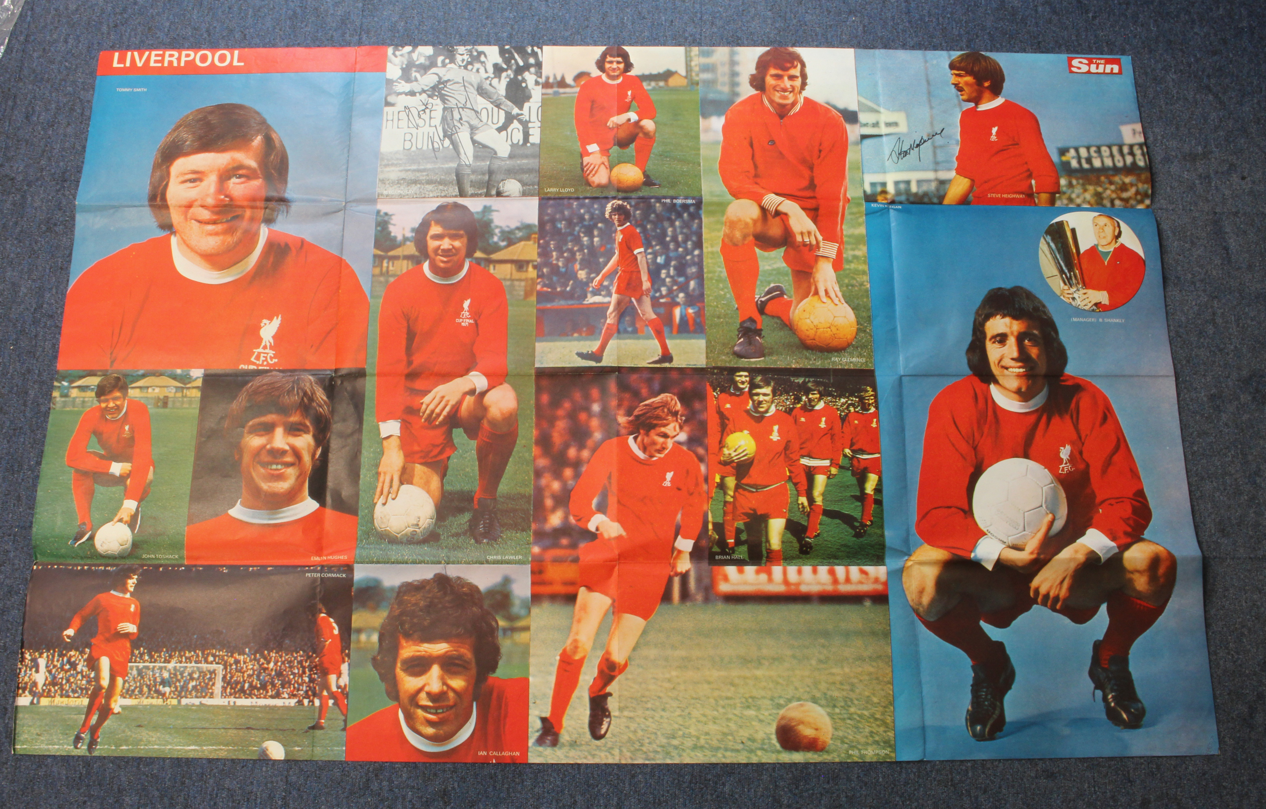 Football Liverpool 60x40" Sun Wall Poster signed by Steve Heighway and Alec Lindsay c1972/74.