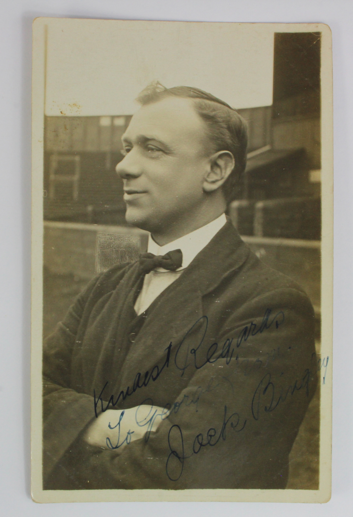 Football postcard RP circa 1910 of Jack Bingley and signed in ink by same. Trainer for