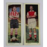Football Topical Times coloured cards c1937/38, both hand signed in ink, W J Crayston of Arsenal,