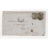 GB postal history 1878 6d Plate 16, SG.147, perfin D L & C horizontal pair on cover to Cape Town