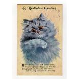 Louis Wain cats postcard - W & K London: A Birthday Greeting, postally used Eastbourne 1917.