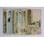 Holy Land Israel. Valuable early Gruss Aus litho postcards assembly, depicting area map with