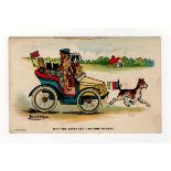 Louis Wain cats and dogs postcard - Wrench: Why the Motor Car has come to stay, postally used London