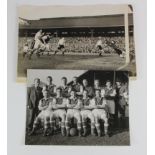 Cardiff City b&w Press photo 1948/49 from match played at Fulham 19/2/1949 both with press