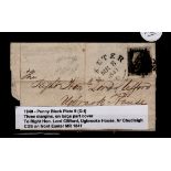 GB - 1840 Penny Black Plate 9 (G-I) three margins, on large part cover, to Right Hon. Lord Clifford,