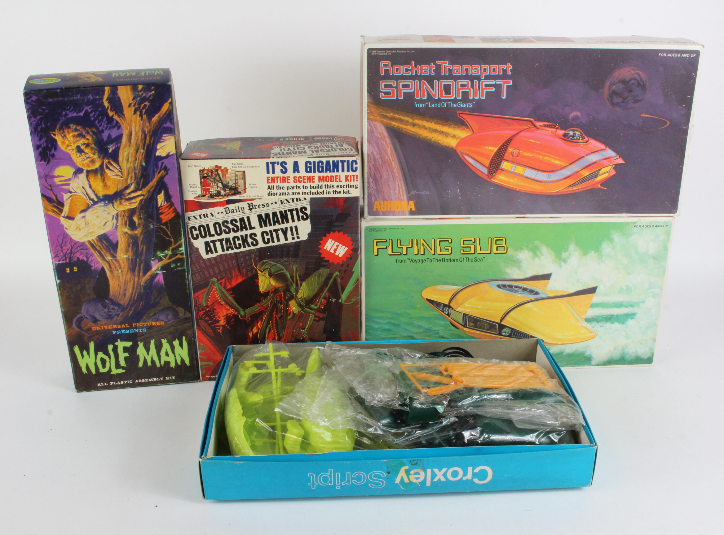 Aurora. Three Aurora pastic model kits, comprising Wolfman (no. 425), Pocket Transport Spindrift &