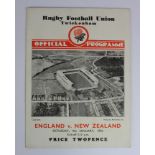 Rugby Football Union programme England v New Zealand 4th Jan 1936 at Twickenham. Scarce