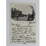 Railway station postcard. Heaton Chapel Manchester (exterior animated street scene), postally used