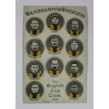 Football Wolverhampton Wanderers FC team postcard English Cup Team 1908, the Wulfruna Series,