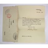 Anthony Eden hand signed letter from the Foreign Office 24/4/1937. With Foreign Office envelope sent