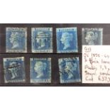 GB - QV 1858-69 2d Blue thick and thin lines, SG45 & 47 used. Plates 7, 8, 9, 12, 13, 14, 15.