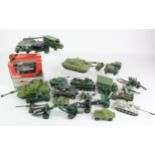 Diecast. A collection of diecast Military vehicles, including Dinky, Crescent, etc., with an empty