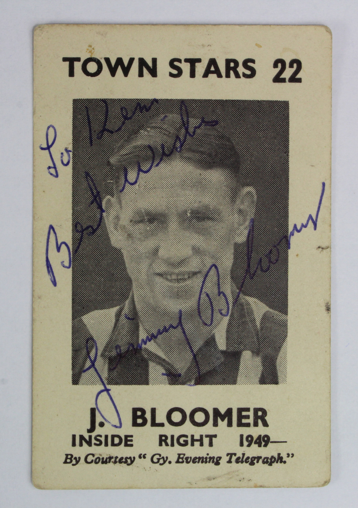 Grimsby Town rare small b&w card of Jimmy Bloomer who played from 1949-54, making 109