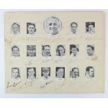 Cricket interest. A collection of cricketers autographs, circa mid 20th Century, on a single piece