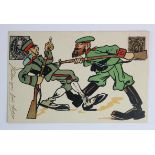 Stamp card. Novelty political comic postcard relating to Russo-Japanese war featuring military and