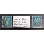 GB - QV 1841 2d Blue used, SG14c Ivory head, SG14e Maltese Cross pmk, both four margin examples, cat