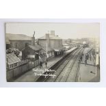 Railway station postcard. Fordingbridge Hampshire (interior, with steam train and passengers),