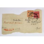 Malaya WW2 Japanese Occupation Perak postal history fragment, noted as wrapping a throat swab,