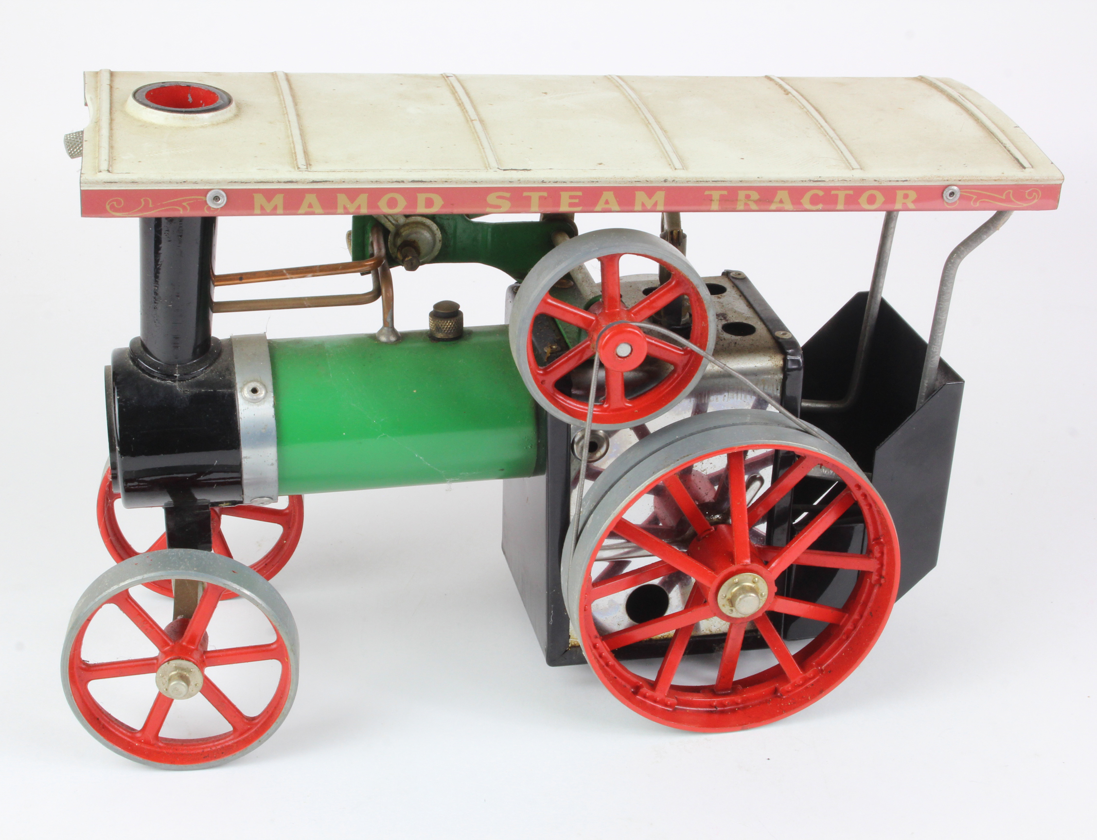Mamod TE1A live steam tractor, with burner, height 16cm, length 26cm approx.
