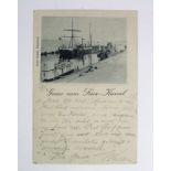 Shipping postcard - Middle East Egypt Suez Canal 1898, early postally used card with German