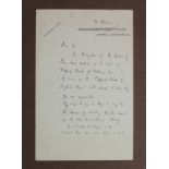 Quiller-Couch (Sir Arthur, 1863-1944). Am original two-sided manuscript letter, signed by Arthur