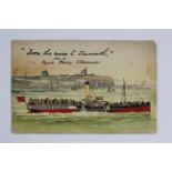 Shipping postcard - GB River Tyne ferry steamer, Northumberland and County Durham, stamped and