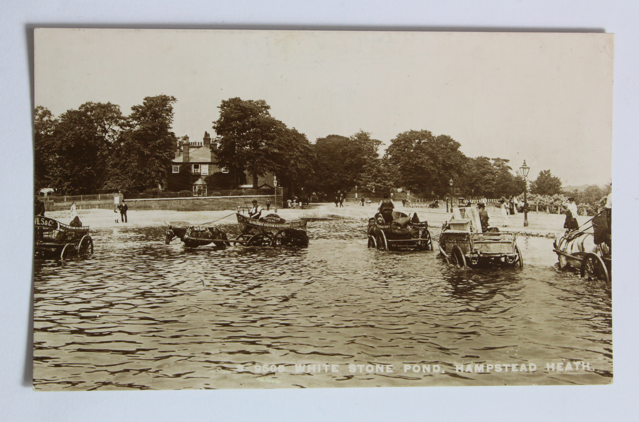 Hampstead Heath White Stone pond with horse drawn delivery vehicles in pond  R/P   (1)