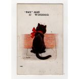 Louis Wain cats postcard - Valentines: Back Again at Windsor, novelty card , cat’s back opens up