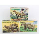 Bandai. Three Bandai plastic dinosaur kits from the Prehistoric Animal series 1/35th scale,