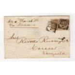 GB postal history 1880 4d Plate 17, SG.160, horizontal pair on wrapper to Venezuela with neat