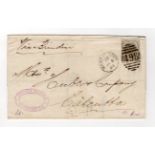 GB postal history 1880 6d Plate 16, SG.147, on entire to Calcutta India with Manchester 498 duplex