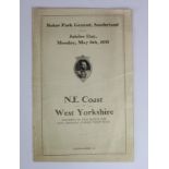 Football rare programme N.E.Coast v West Yorkshire at Roker Park Ground, Jubilee Day, 6th May