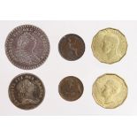 GB Coins (6): Eighteenpence Bank Token 1811 VF scratched, Irish Ten Pence Bank Token 1805 VF,