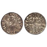 Cnut, Quatrefoil type silver penny, S.1157. Obverse reads: CNVT REX ANGLORVI. Reverse reads: +