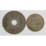 Palestine (2): Silver 50 Mils 1940 VF, and cupro-nickel 20 Mils 1935 VF