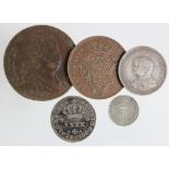 Portugal (5) 19thC silver and bronze coins, overall VF