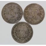 Maundy Twopences (3): 1838 VF currency(?), 1846 EF, and 1873 nFDC