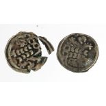 Bohemia, Post-Hussite, 2x small uniface semi-bracteate pfennigs; one of Ladislaus posthumous 1453-