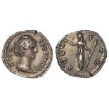 Diva Faustina Senior silver denarius struck by her husband Antoninus Pius, Rome Mint 147 AD.