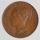 Penny 1858 OT, no ww on trunc., brown EF