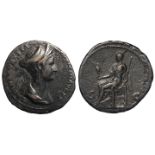Sabina as, Rome Mint 128 AD. Reverse: SC, Vesta seated left holding palladium and sceptre. Sear