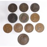 GB Copper (11): Pennies: 1797 Fine, ditto Fine, 1806 GF edge knocks, 1843 OT REG with colon Fair (